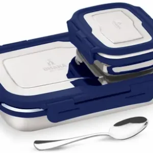 Stainless Steel Airtight Lunch Box with Mini Container – 1100 ml, 2 Compartments, Leak-Proof, Navy Blue