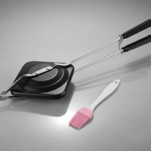 Non-Electric Plain Toaster with Silicone Brush – Teflon Coated Plates, Locking Handle (Black)