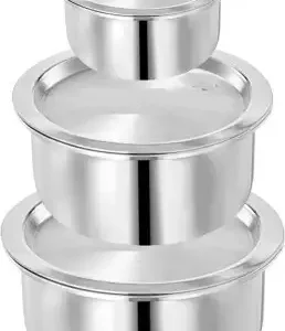 Aluminium Bhagona Cooking Pot Set with Lids and Ladle – 3 Sizes (26cm, 24cm, 21cm) – Deep Bottom Design, 5L Capacity (26cm)