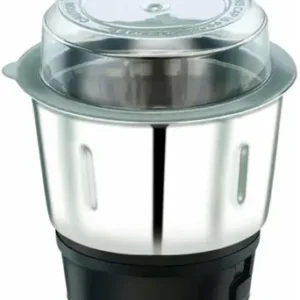 500 ml Stainless Steel Mixer Grinder Chutney Jar – Fits 2 Lock & 4 Teeth Coupler, Black Lid, Durable Blades