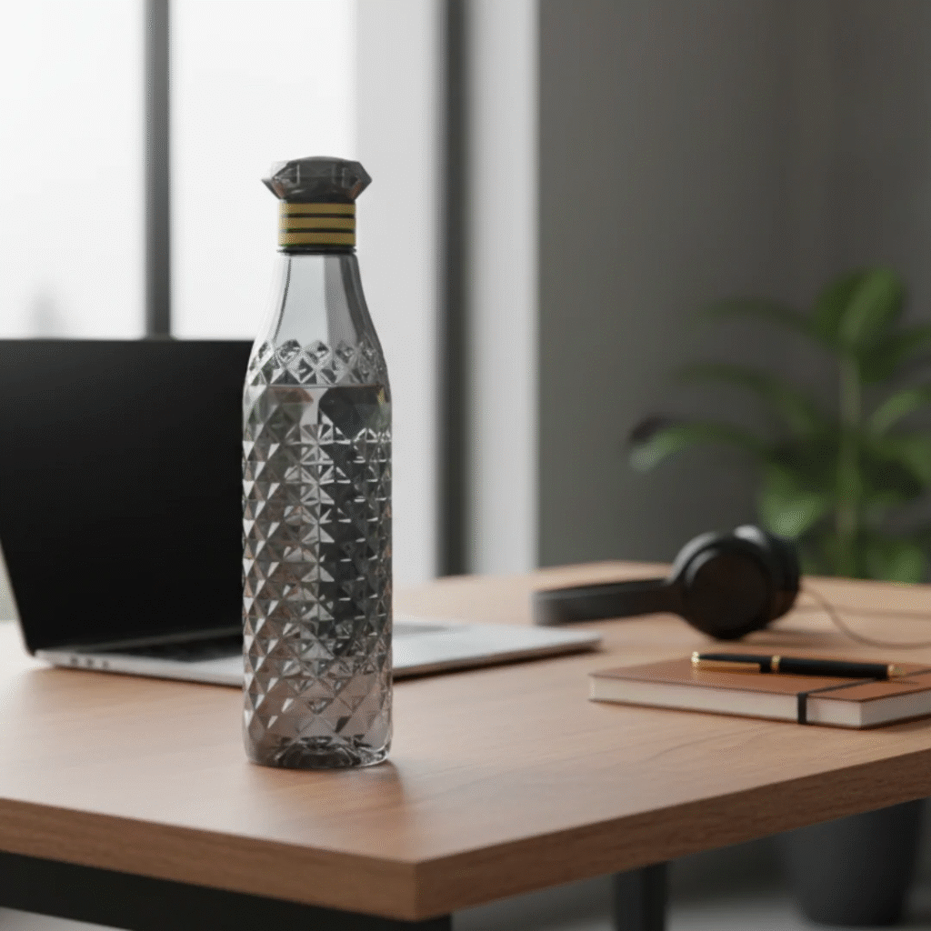 Diamond-Cut 1000ml PET Plastic Water Bottle (Pack of 6) – Durable, Stylish, and Travel-Friendly
