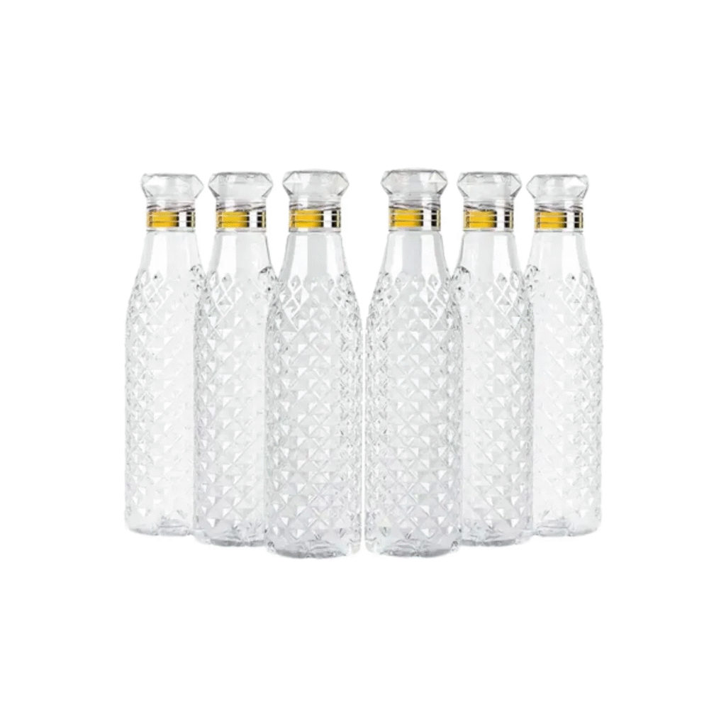 Diamond Cut Glass Water Bottle Set – Pack of 6 (1000 ml Each)
