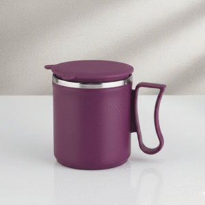 Double Wall Coffee Mug / Tea Cup / Milk Mug – Heat-Resistant Plastic Outer with Stainless Steel Inner & Handle (with Lid)