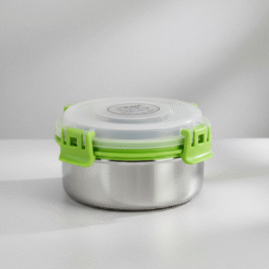 Stainless Steel Lock n Lock Container – 425 ml Airtight & Leak-Proof Lunch Box with Green Lid