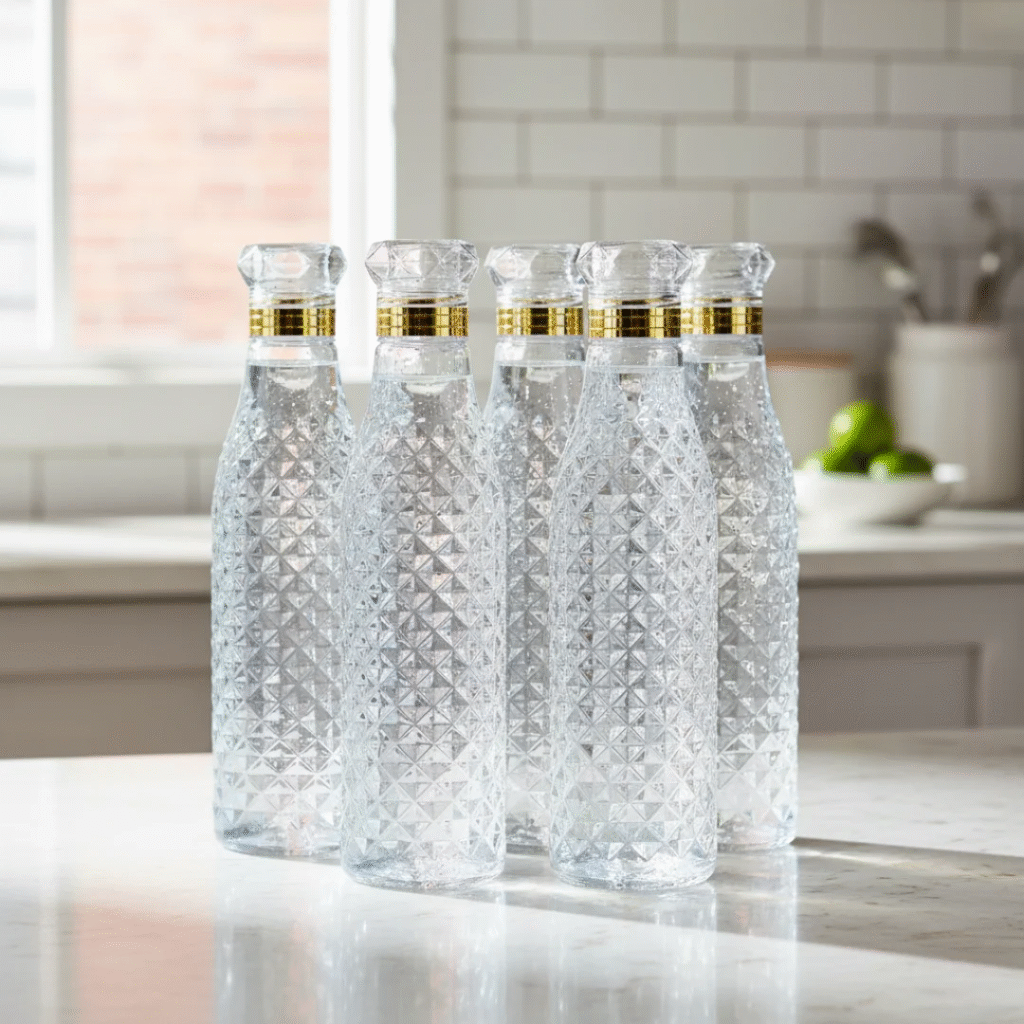 Diamond Cut Water Bottle Set – Pack of 6 (1000 ml Each)
