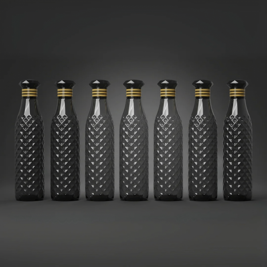 Diamond-Cut 1000ml PET Plastic Water Bottle (Pack of 6) – Durable, Stylish, and Travel-Friendly