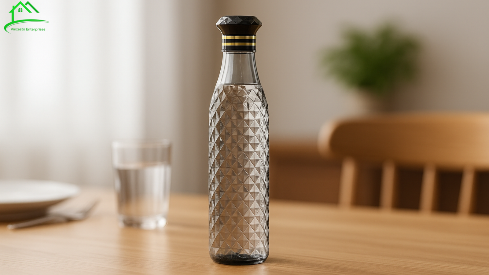 Add Elegance to Your Table with the Diamond Cut Glass Water Bottle Set