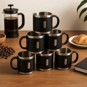 150 ml Stainless Steel Desk Mug – Double Wall Travel Coffee & Tea Mug Set of 6 (Multi-Color)
