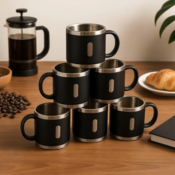 150 ml Stainless Steel Desk Mug – Double Wall Travel Coffee & Tea Mug Set of 6 (Multi-Color)
