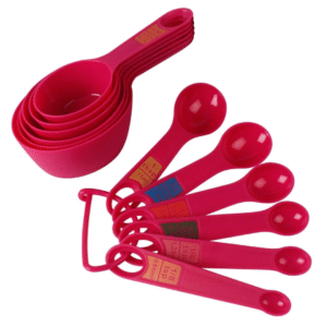 Plastic Measuring Cups and Spoon Set – 12-Piece Kitchen Measuring Tool with Ring Holder (Pink)