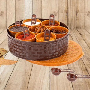 7-Section Multipurpose Masala Dabba Box Set – Airtight Organizer for Spices, Herbs, Dry Fruits & More | Dual-Color Durable Design (Brown)