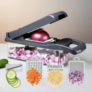 12-in-1 Multi-Functional Vegetable Chopper, Slicer & Dicer with Stainless Steel Blades and Storage Container