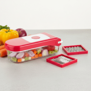 2-in-1 Vegetable & Fruit Chopper – Multi-Function Cutter, Slicer & Grater with Storage Container (Multi-Color)