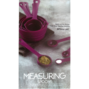 Plastic Measuring Spoon and Cup Set – 8-Piece Kitchen Measuring Tool with Ring Holder (Black)