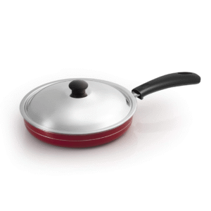 Aluminium Non-Stick Saute Pan with Lid, Spatula & Scrubber – 23.5 cm Red Cookware for Everyday Use