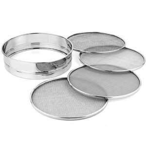 4-in-1 Stainless Steel Atta Channi Set of 5 – Interchangeable Flour Sieve with 4 Mesh & Holder for Atta, Maida, Spices & Baking (Silver)