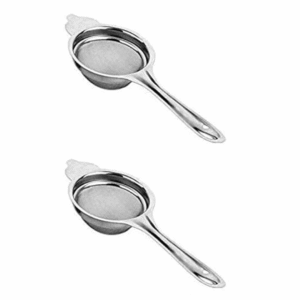 Stainless Steel Tea Strainer Set – Chai Chalni Jali with Fine Mesh (3-Piece Set, Silver)