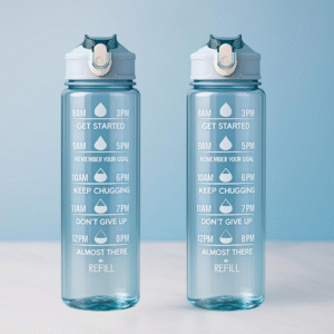 Vinzesta Transparent Motivational Water Bottle (950ml) – BPA-Free Sipper Bottle with Straw & Time Marker | Leakproof Hydration Bottle for Gym, Office & Travel (Pack of 2)