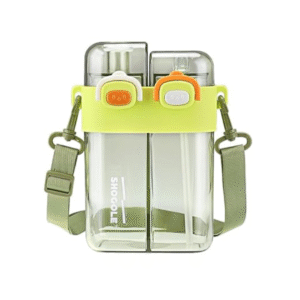 800ml Double Drinking Water Bottle with Straw & Strap – Flip-Top Leakproof Sipper for Kids & Adults | Portable Bottle for School, Office & Travel (Green)