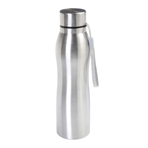 Stainless Steel Water Bottle – Elegant Silver Design with Carry Strap