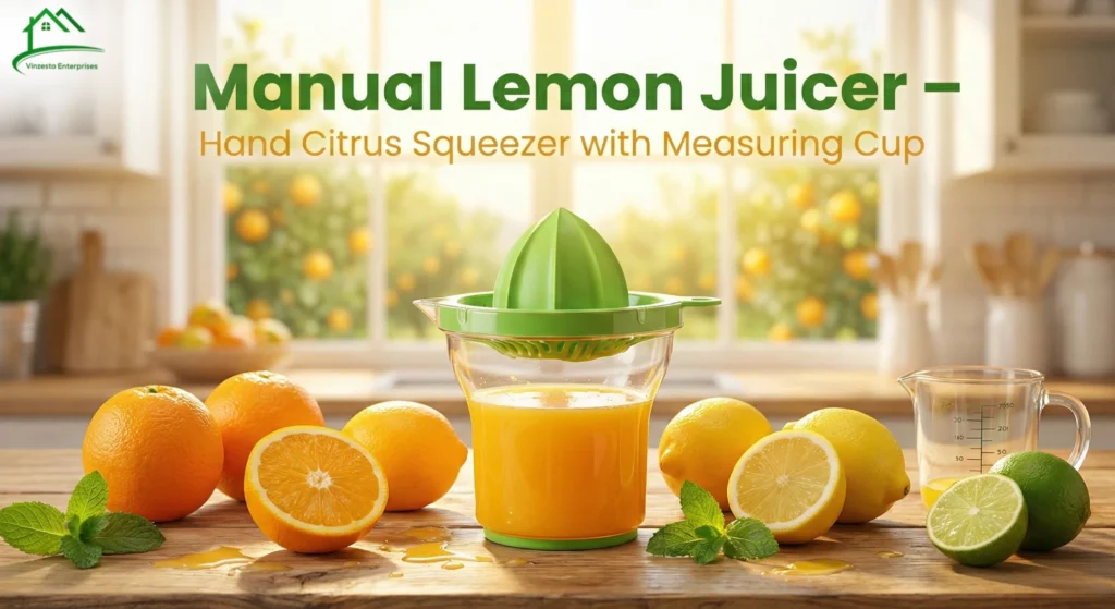 Manual Lemon Juicer – Hand Citrus Squeezer with Measuring Cup