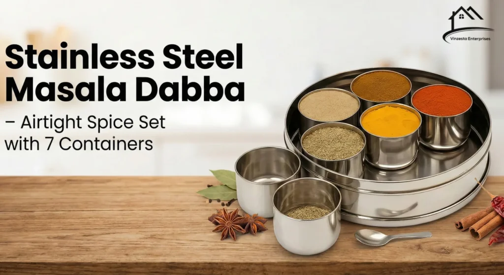 Stainless Steel Masala Dabba – Airtight Spice Set with 7 Containers (1500ml)