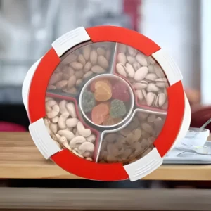 Round Spice Box with 5 Sections and Transparent Lid - Red